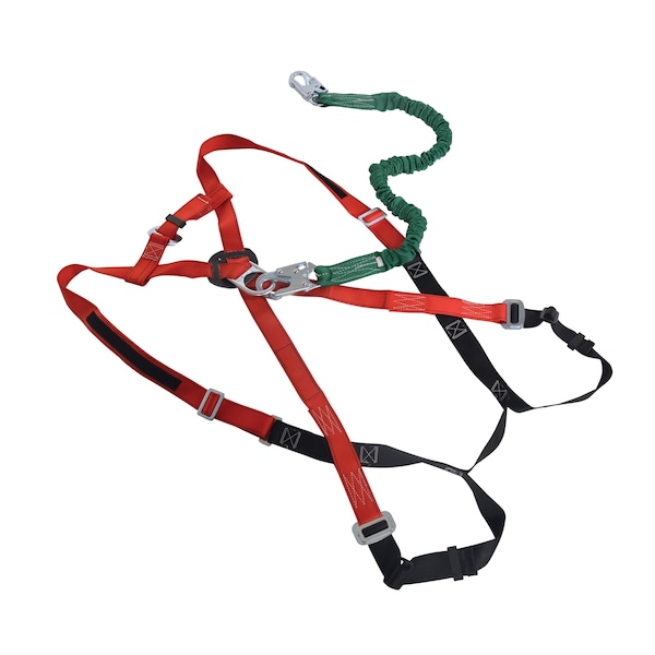 Red Work Platform Harness with 6" Lanyard Size Large 350 lb Capacity